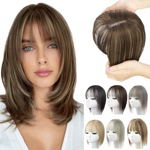 DAPRZIY Hair Toppers for Women Clip in Bangs Real Human Hair Pieces French Bangs Topper for Solve Loosing And Thinning Add Volume 12 Inches Toppers For Women