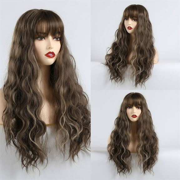 DAPRZIY High Temperature Silk Brown Blend Thin Banged Hair Wig