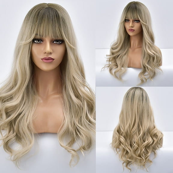 DAPRZIY Human Hair Wigs For Women Teal Long Hair Wig Wave Curly White Natural Fi Air Synthetic Bangs Wig wig