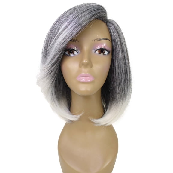 DAPRZIY Kennedy Straight Layer 12 in Long Full Wig Full Cap Wig, Heat Resistant Fibers, Mixed Gray with White Highlights