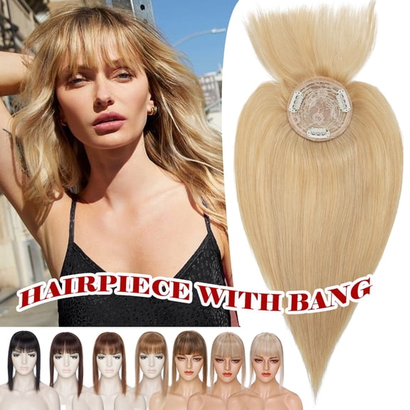 DAPRZIY MONO/Silk Top Hairpiece With Bangs Clip In Russian Remy Remy Human Hair Toupee Topper US 16inch
