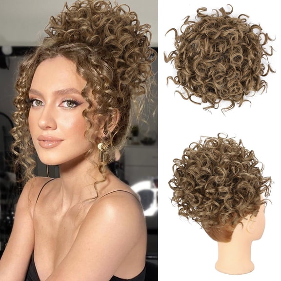 DAPRZIY Messy Bun Hair Piece,Hair Buns Hair Pieces Loose Curly Hair Buns Scrunchies Natural Soft Clip in Ponytail Thick Updo Fake Hairpiece Bun for Women Daily Use(Light Brown with Blonde)