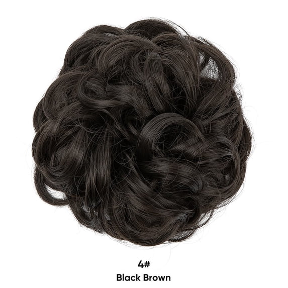 DAPRZIY Messy Bun Hair Piece Wavy Curly for Women Hair Bun Hair Piece with Elastic Band Scrunchies Stretchy Fluffy Chignon Ponytail Hairpieces Updos for Women,Black Brown