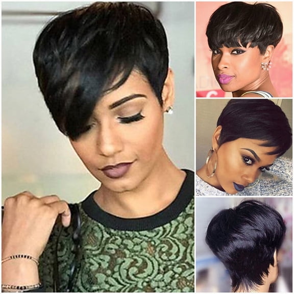DAPRZIY Natural Short Pixie Cut Hair Wigs Black Straight Synthetic Women Cosplay BOB Wigs