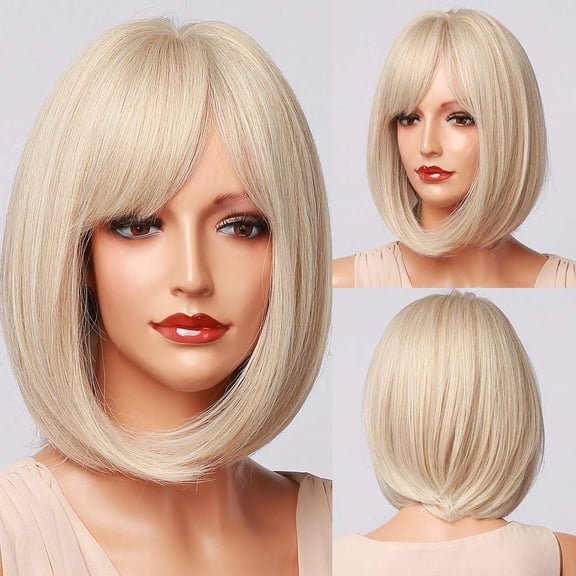 DAPRZIY Ombre Blonde Bob Wig Straight Wigs Highlight Blonde Hair Synthetic Lace Front Wig Shoulder Lenth Bob Wigs For Daily Party(14 Inch)