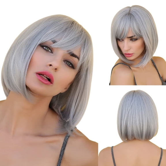 DAPRZIY Ombre Blonde Bob Wig Straight Wigs Highlight Blonde Hair Synthetic Lace Front Wig Shoulder Lenth Bob Wigs For Daily Party(14 Inch)