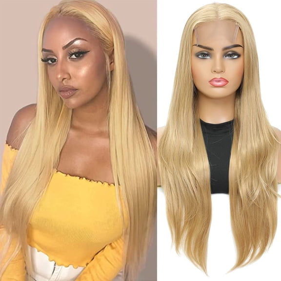 DAPRZIY Ombre Blonde Bob Wig Straight Wigs Highlight Blonde Hair Synthetic Lace Front Wig Shoulder Lenth Bob Wigs For Daily Party(14 Inch)