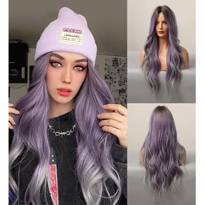 DAPRZIY Ombre Purple Wigs for Women, Lilac Hair Halloween Wig, 3 Tone Dark Rooted Purple to Grey Hair Wig Synthetic Glueless Wig 22 inch DAPRZIY-104