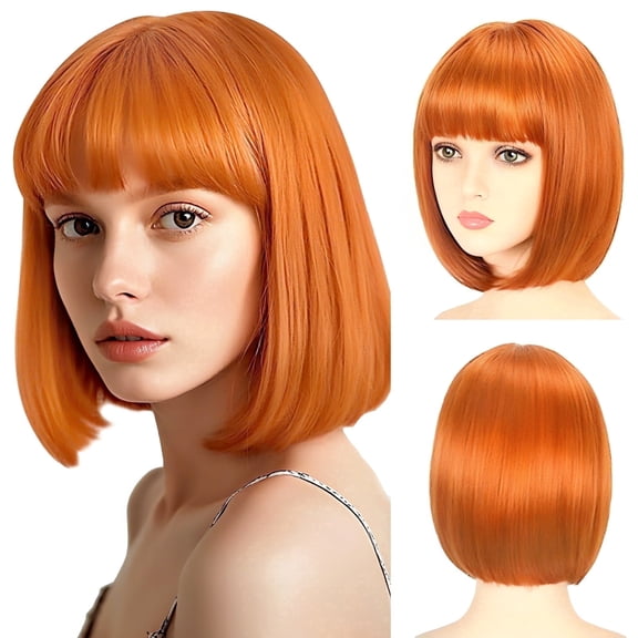 DAPRZIY Orange Bob Wig For Women,Short Middle-Parted Straight Hair Wig,Synthetic Ginger Bob Wig With Bangs For Daily Use 10inch