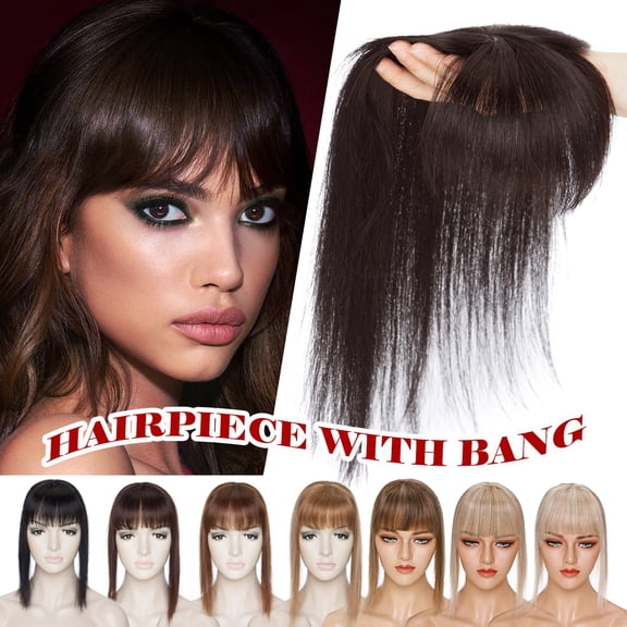 DAPRZIY Remy Human Hair Extensions Clip In Women's Topper Toupee Hairpiece With Bang Mono Base Wiglet Hair Loss Black US