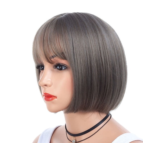 DAPRZIY Short Black Bob Wig With Bangs -8.4 Inch Natural Fashion Bob Wigs for Women, Cute Colored Synthetic Wig for Daily Party (Grey)