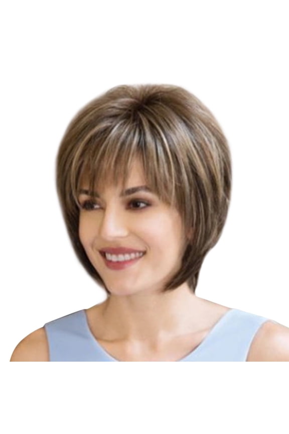 Short Fashion Wigs Texture Dyed Brown Bob Wigs Short Fashion Natural Female Straight Synthetic Wigs Hair Women's Fluffy Wig
