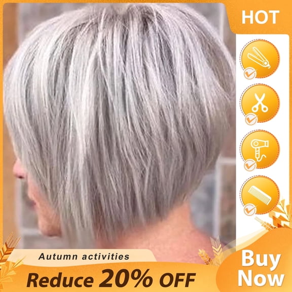DAPRZIY Short Grey Bob Wigs Sliver Gray Synthetic Straight Hair Repalcement Wig Soft