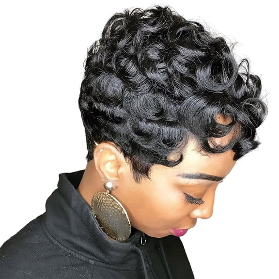 DAPRZIY Short Red Curly Wigs for Black Women Pixie Cut Wig with Bangs Natural Wa Comfort