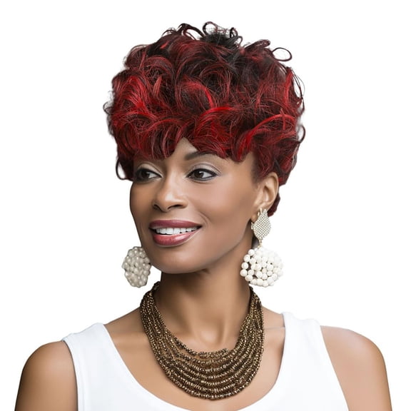 DAPRZIY Short Red Curly Wigs for Black Women Pixie Cut Wig with Bangs Natural Wa Elite