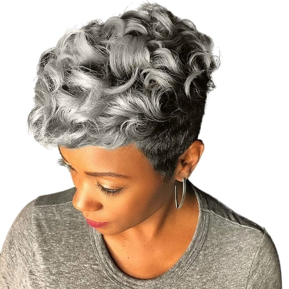 DAPRZIY Short Red Curly Wigs for Black Women Pixie Cut Wig with Bangs Natural Wa Lite