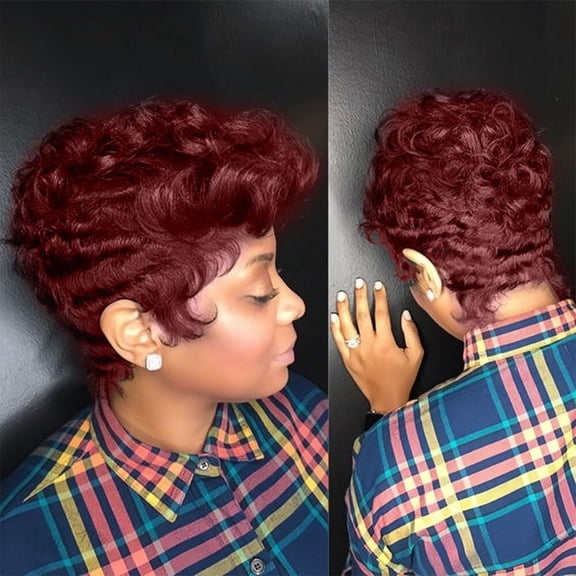 DAPRZIY Short Red Curly Wigs for Black Women Pixie Cut Wig with Bangs Natural Wa Party