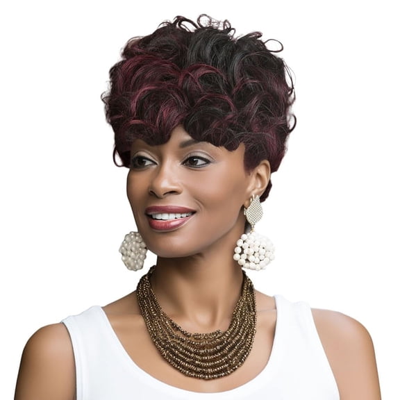 DAPRZIY Short Red Curly Wigs for Black Women Pixie Cut Wig with Bangs Natural Wavy Sy