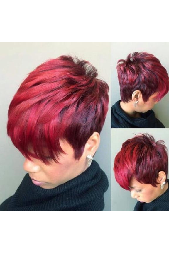Short Red Wigs for Women Straight Pixie Cut Wigs with Bangs Natural Looking Synthetic Short Hair Wigs for Daily Party Use