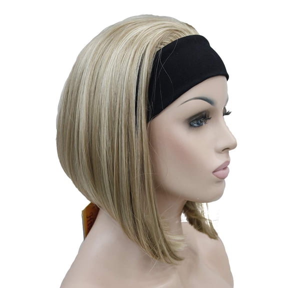 DAPRZIY Short Straight Bob Headband Wig 3/4 wig short half Synthetic hair wig (L16/613 Blonde with Highlights)