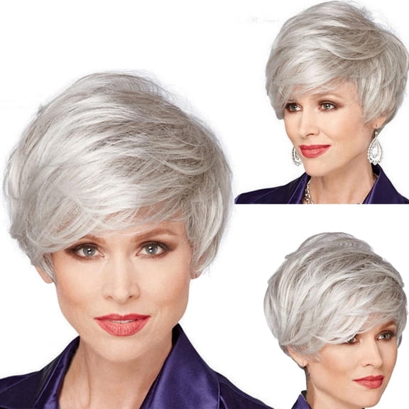 DAPRZIY Short Straight Wig Silver Grey,Layered Mixed Silver Pixie Cuts,Shag Pixie Cut with Bang,Wig Women'S Bangs Short Styling Fashion Sexy Full Straight Wig Wig Cool Wig Wig,White,4.9oz