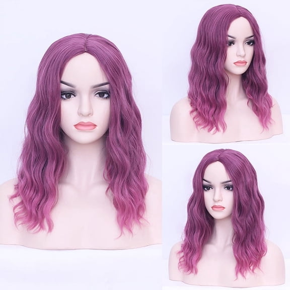 DAPRZIY Short Wavy Bob Lace Front Wig Caps Ombre Purple Dark Root 2 Tone Synthetic Wig for Women Ash Purple Wavy 4x4 Lace Wig 14 Inch