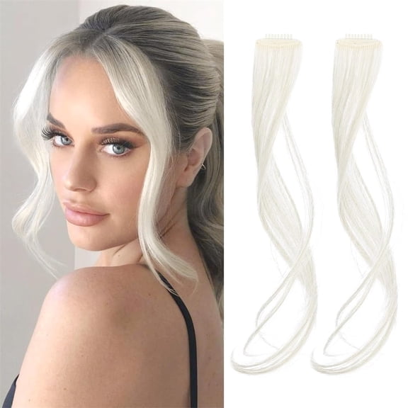 DAPRZIY Side Air Bangs, 14 inch Long Wavy Curly Clip in Bangs Front Side Bangs for Women Daily Use 2 PCS Set Long Temples (Silver)