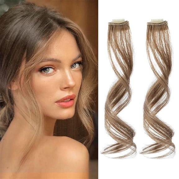 DAPRZIY Side Air Bangs,2PCS Clip in Bangs Front Side Bangs Set Long Temples,Bangs Hair Clip on Fringe Bangs with Temples Synthetic Long Dragon beard Bangs Hair 14 inchDark Blonde
