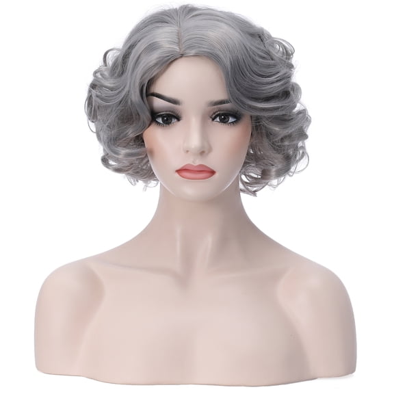DAPRZIY Silver Grey Short Wigs Women Girls Curly Bob Hair Wig Synthetic Body Bob Wigs