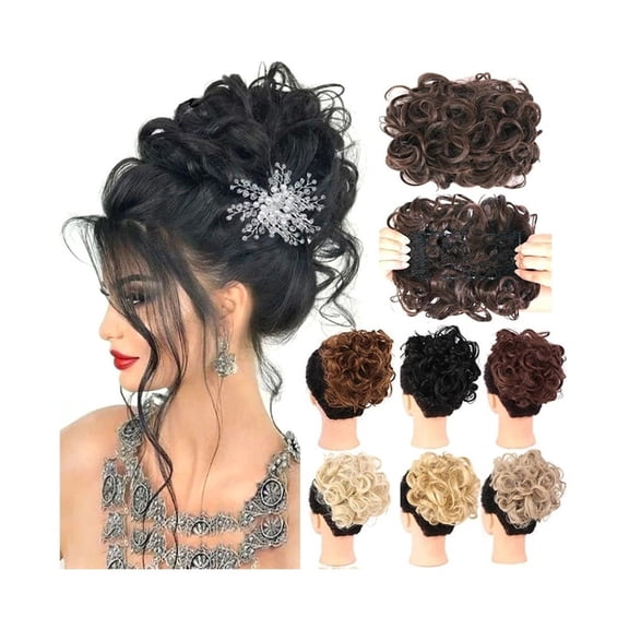 DAPRZIY Synthetic Chignon Hairpiece Curly Bun Extensions Scrunchie Updo Hair Pieces Combs in Messy Bun Hair Piece for Women sandy blonde&bleach blonde