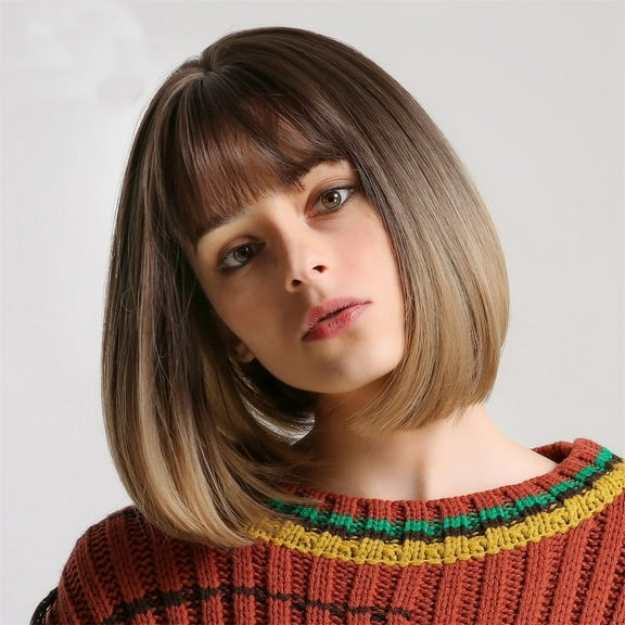DAPRZIY Synthetic Hair Long Scalp With A Black Gradient Tawny Bob Wig