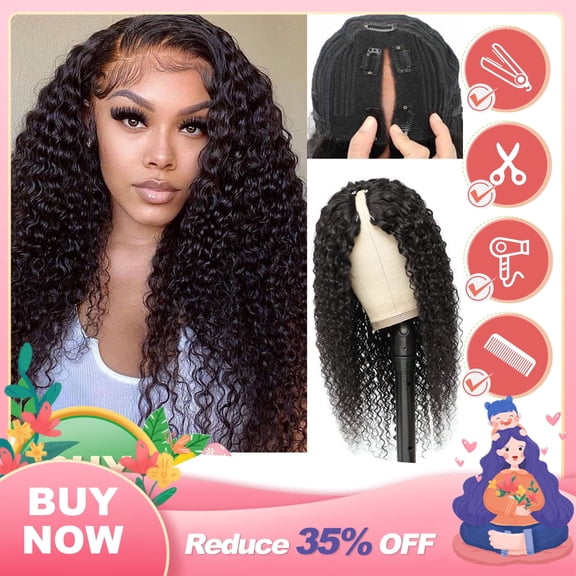 DAPRZIY V Part Wigs Human Hair Wigs Deep Wave For Black Women Deep Curly Wig Upgrade U Part Wigs 80%Synthetic Hair+20%Human Hair