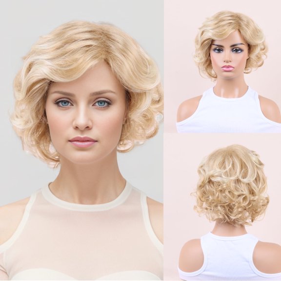 DAPRZIY Women Short Hair Wig High Elastic Rose Mesh Temperature Resistant Golden Pro