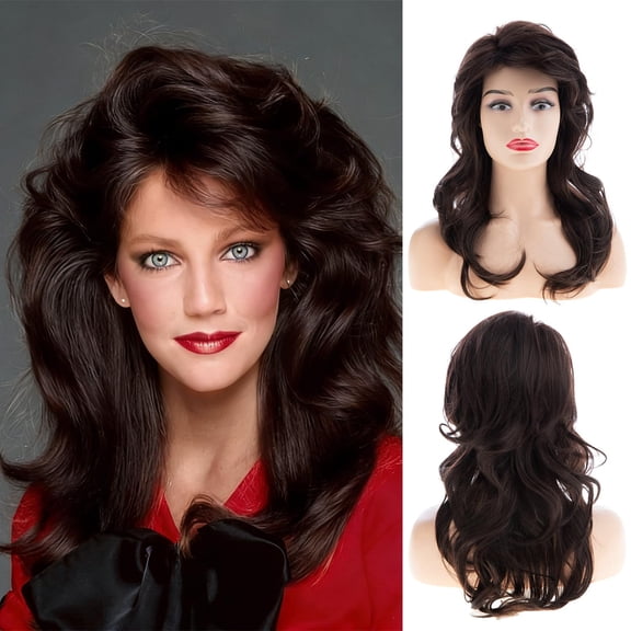 DAPRZIY Womens Brown Wig Long Layered Brown Wigs with Bangs 80s Vintage Cosplay Costume Disco Hair Wig