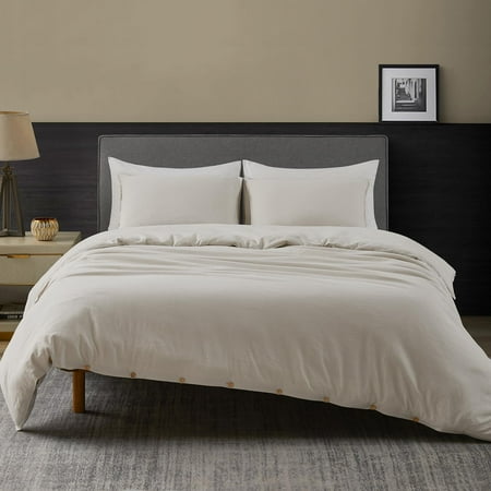DAPU Linen Duvet Cover Queen, Washed Lightweight Bedding Set with Buttons Closures, 3 PCs Hypoallergenic Soft Linen Cotton Blend Duvet Cover Set with Multiple Corner Ties (Linen, Queen/Full)