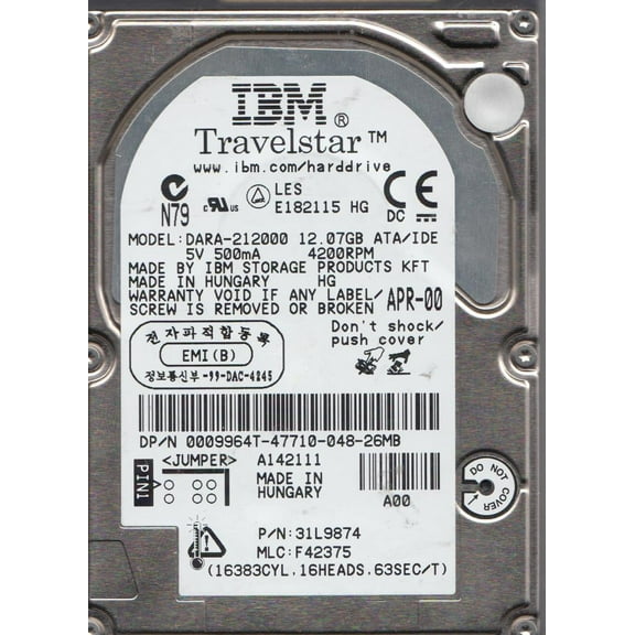 DARA-212000, PN 31L9874, MLC F42375, IBM 12GB IDE 2.5 Hard Drive