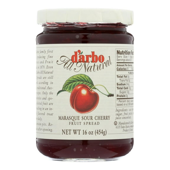 D'Arbo All Natural Fruit Spread - Maraska Sour Cherry - Case of 6 - 16 oz.