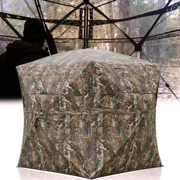DARCHEN Hunting Blind See Through with Carrying Bag, 2-3 & 3-4 Person Pop Up Ground Blinds 270 Degree, Portable Durable Hunting Tent for Deer & Turkey Hunting (Camouflage)
