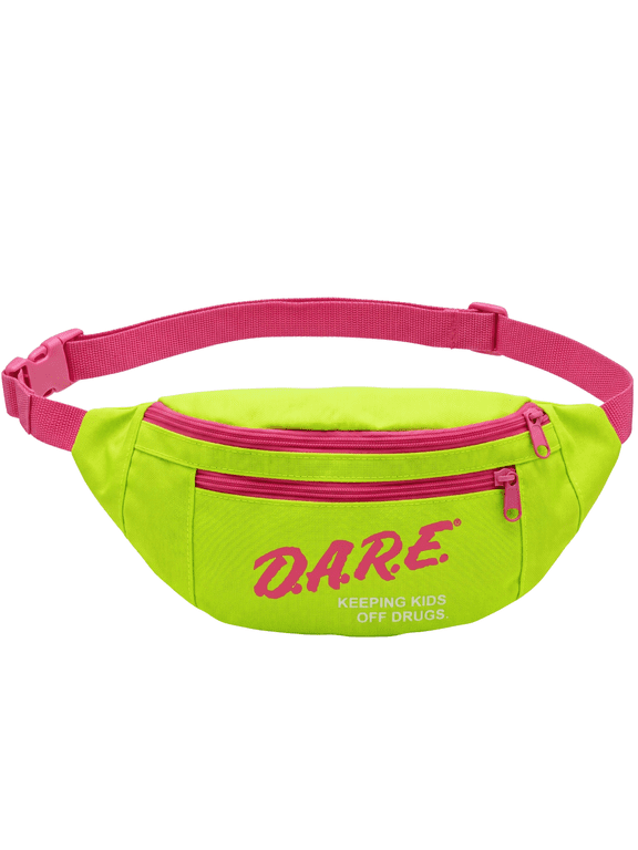 DARE Retro Fanny Pack with Adjustable Belt 2 Zippered Pockets Neon Hip Pack