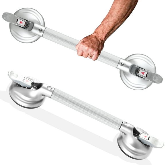 Daren Medical Steel Suction Cups Handle Bathroom Grab Bar, Silver/Graye, 18.5 inch