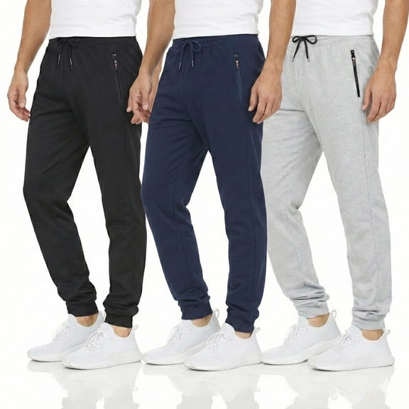 DARESAY [3-Pack] Men's Tech Fleece Joggers Dry Fit Performance Sweatpants (Up To Size 3XL)