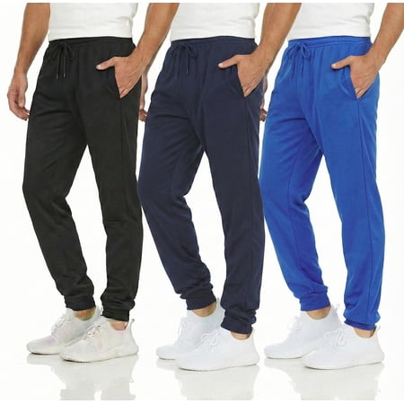 DARESAY Men’s Fleece Jogger Sweatpants, 3-Pack, Soft Tech Fleece Pants with Pockets, Drawstring Waist and Cuffed Ankles, Sizes S–3XL