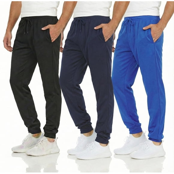 DARESAY [3-Pack] Men's Tech Fleece Joggers Dry Fit Performance Sweatpants (Up To Size 3XL)