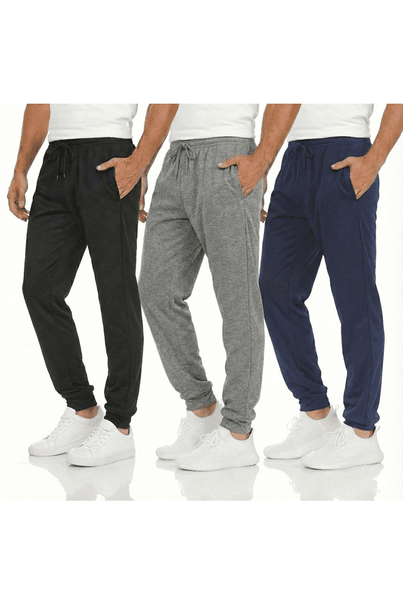 [3-Pack] Men's Tech Fleece Joggers Dry Fit Performance Sweatpants (Up To Size 3XL)