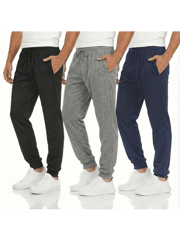 Men’s Fleece Jogger Sweatpants, 3-Pack, Soft Tech Fleece Pants with Pockets, Drawstring Waist and Cuffed Ankles, Sizes S–3XL