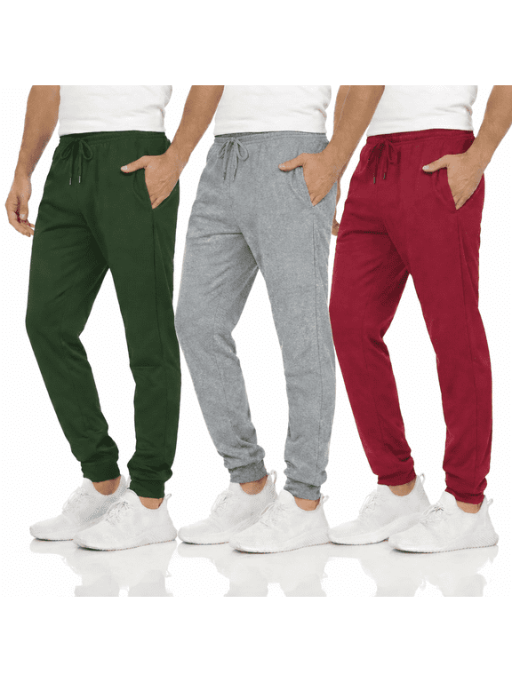 Men’s Fleece Jogger Sweatpants, 3-Pack, Soft Tech Fleece Pants with Pockets, Drawstring Waist and Cuffed Ankles, Sizes S–3XL