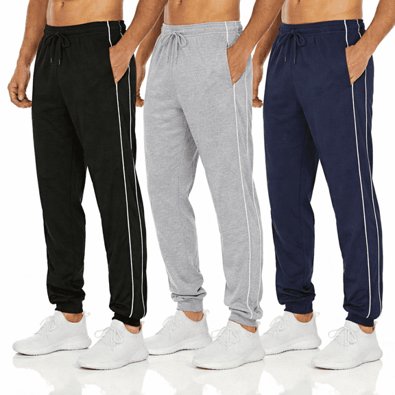 DARESAY [3-Pack] Men's Tech Fleece Joggers Dry Fit Performance Sweatpants (Up To Size 3XL)