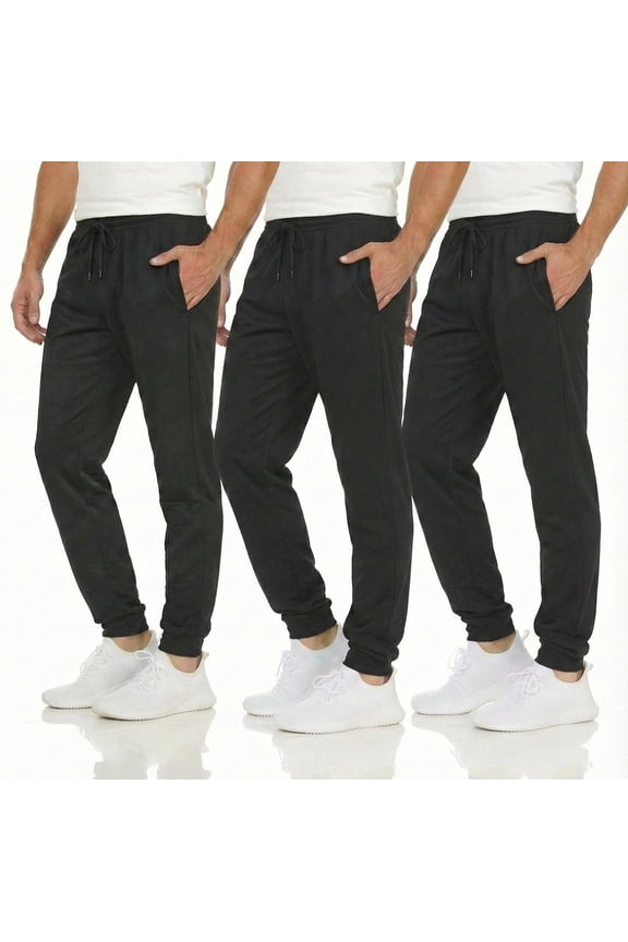 [3-Pack] Men's Tech Fleece Joggers Dry Fit Performance Sweatpants (Up To Size 3XL)