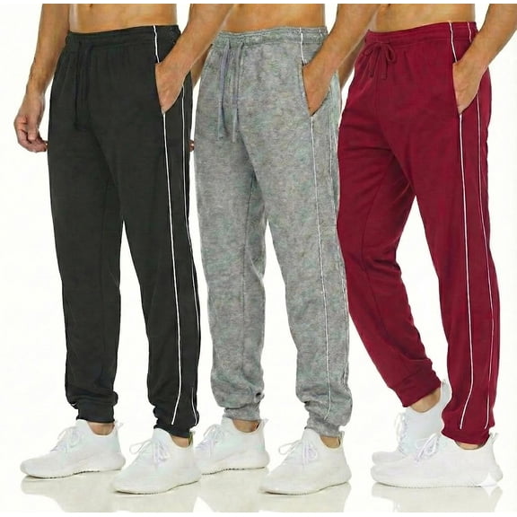 DARESAY [3-Pack] Men's Tech Fleece Joggers Dry Fit Performance Sweatpants (Up To Size 3XL)
