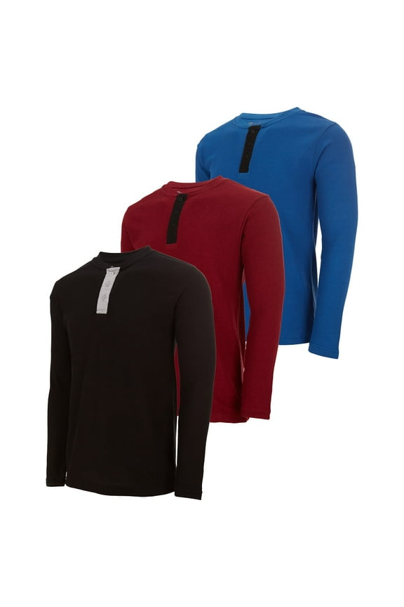 3-Pack Men's Thermal Crew Long Sleeve Henley Tops Base Layer Shirt-(Up to 3X)